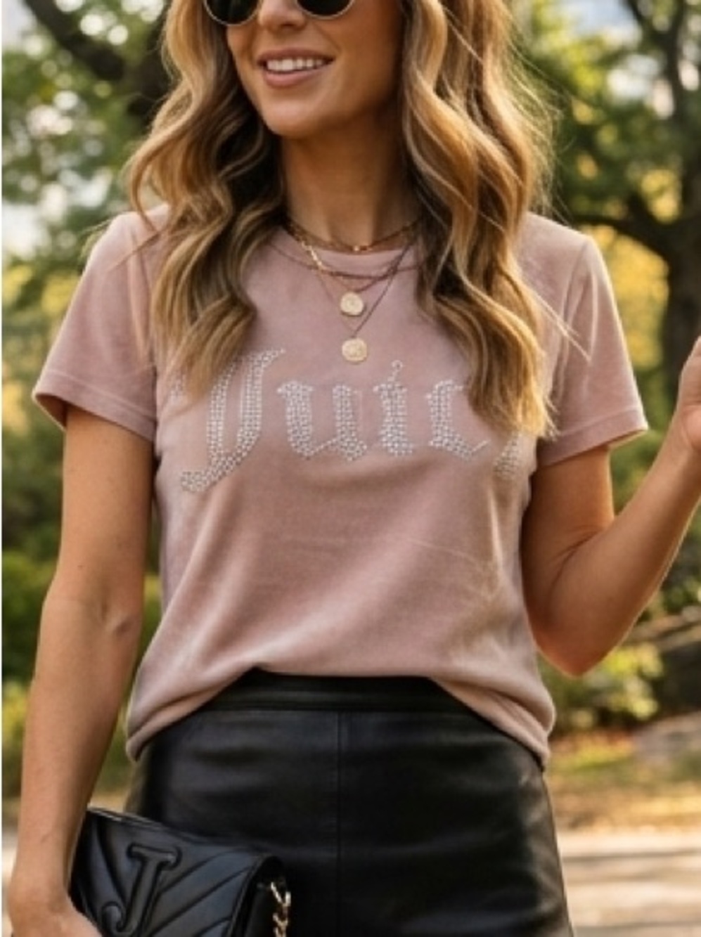 Juicy Couture Vintage Y2K Pink Velour Rhinestone Logo Shirt L Dollcore Pastel